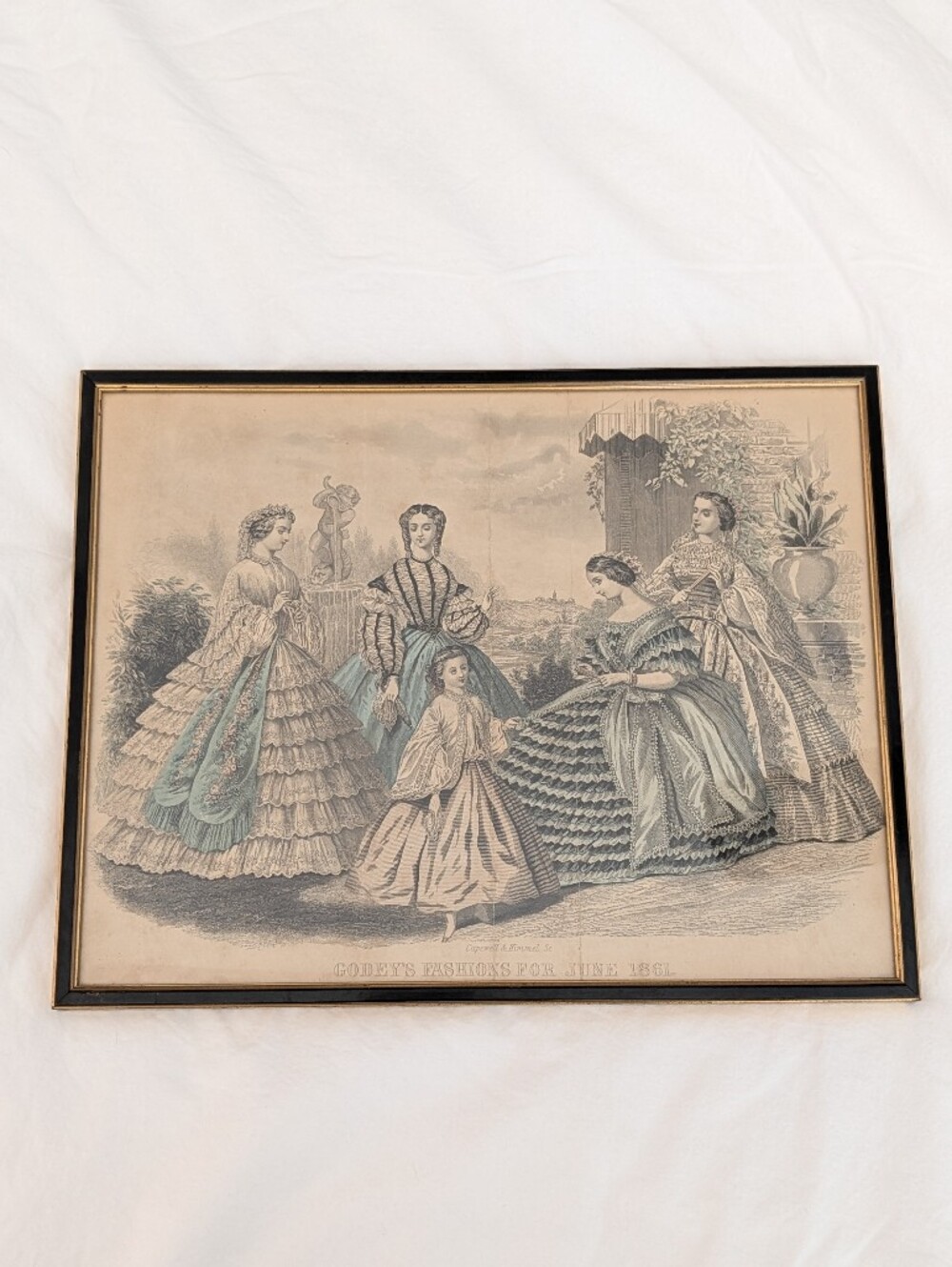 Vintage Framed Godeys Fashions For Women Juen 1861 Ad